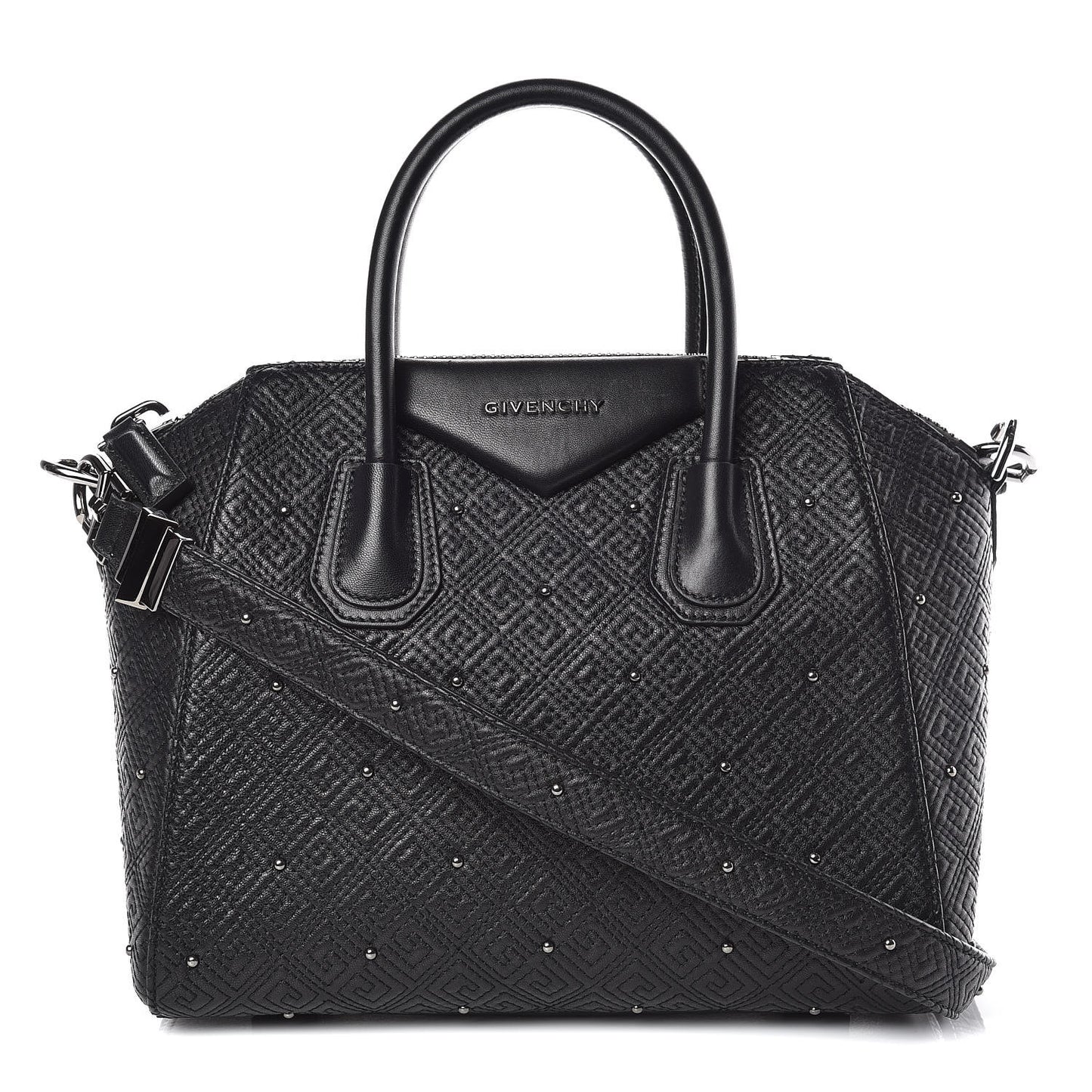 Lambskin Logo Embossed Small Studded Antigona Black