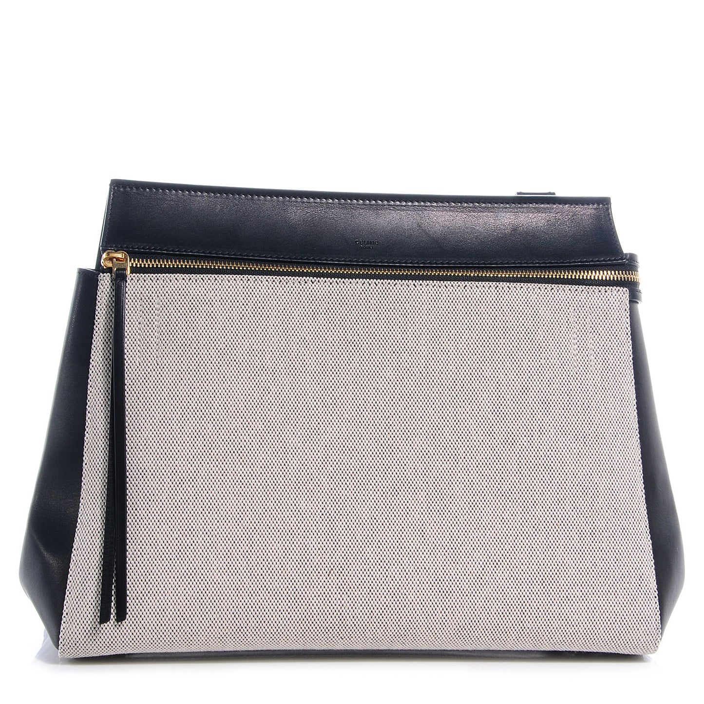 Canvas Leather Medium Bi-Color Edge Shoulder Bag Black Grey