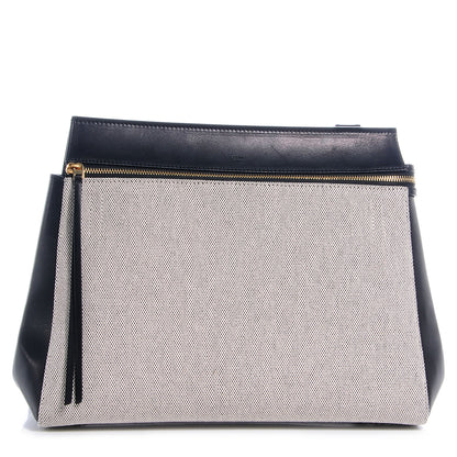 Celine Canvas Leather Medium Bi-Color Edge Shoulder Bag Black Grey 1 of 8