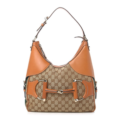 Gucci Monogram Large Horsebit Web Hobo Tan 1 of 10