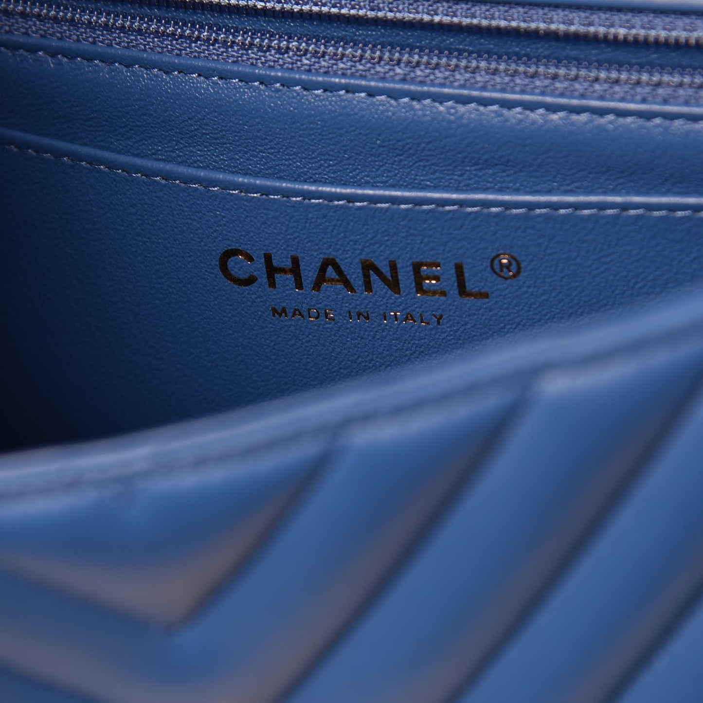 Lambskin Chevron Quilted Mini Rectangular Flap Blue