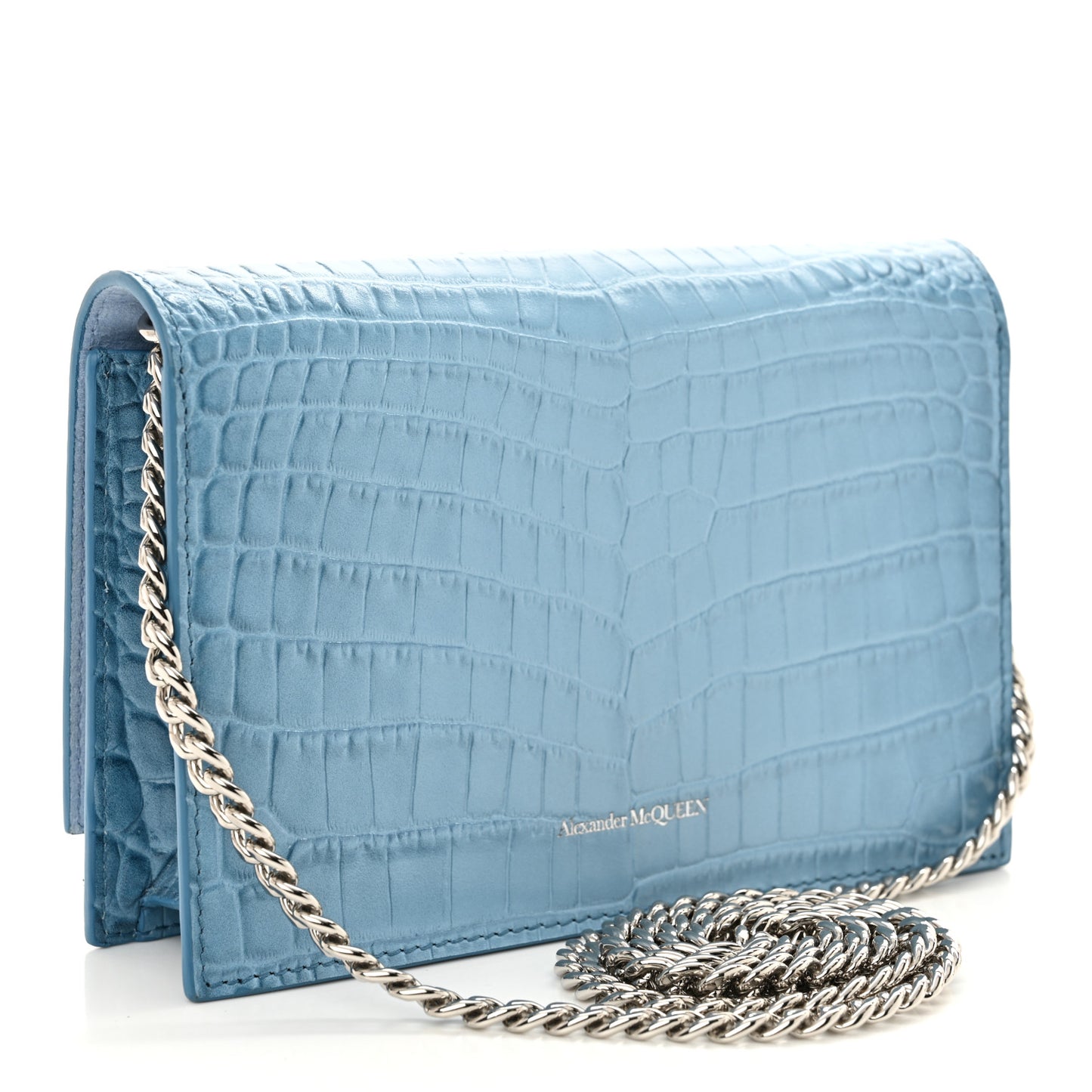 Calfskin Crocodile Embossed Skull Mini Crossbody Bag Blue