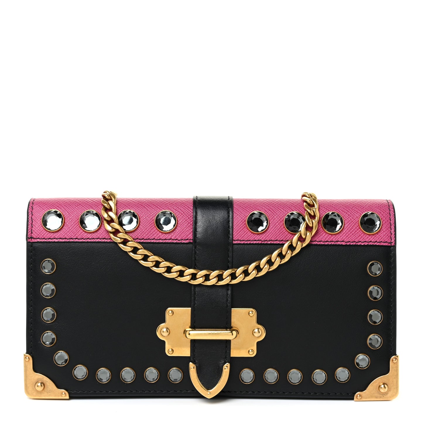 City Calfskin Cahier Crystal Studded Mini Bag Fuxia Black