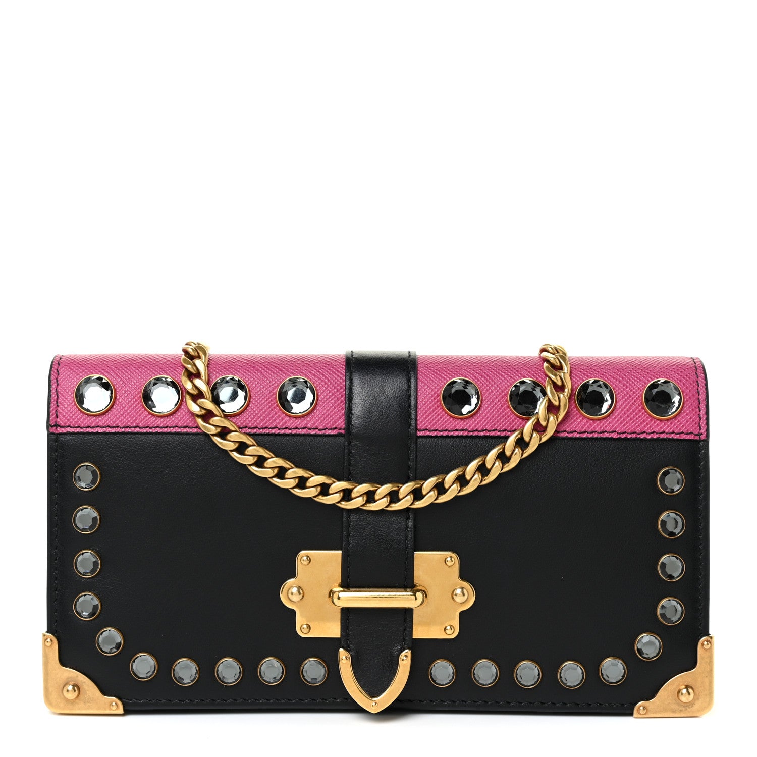 Prada City Calfskin Cahier Crystal Studded Mini Bag Fuxia Black 1 of 13