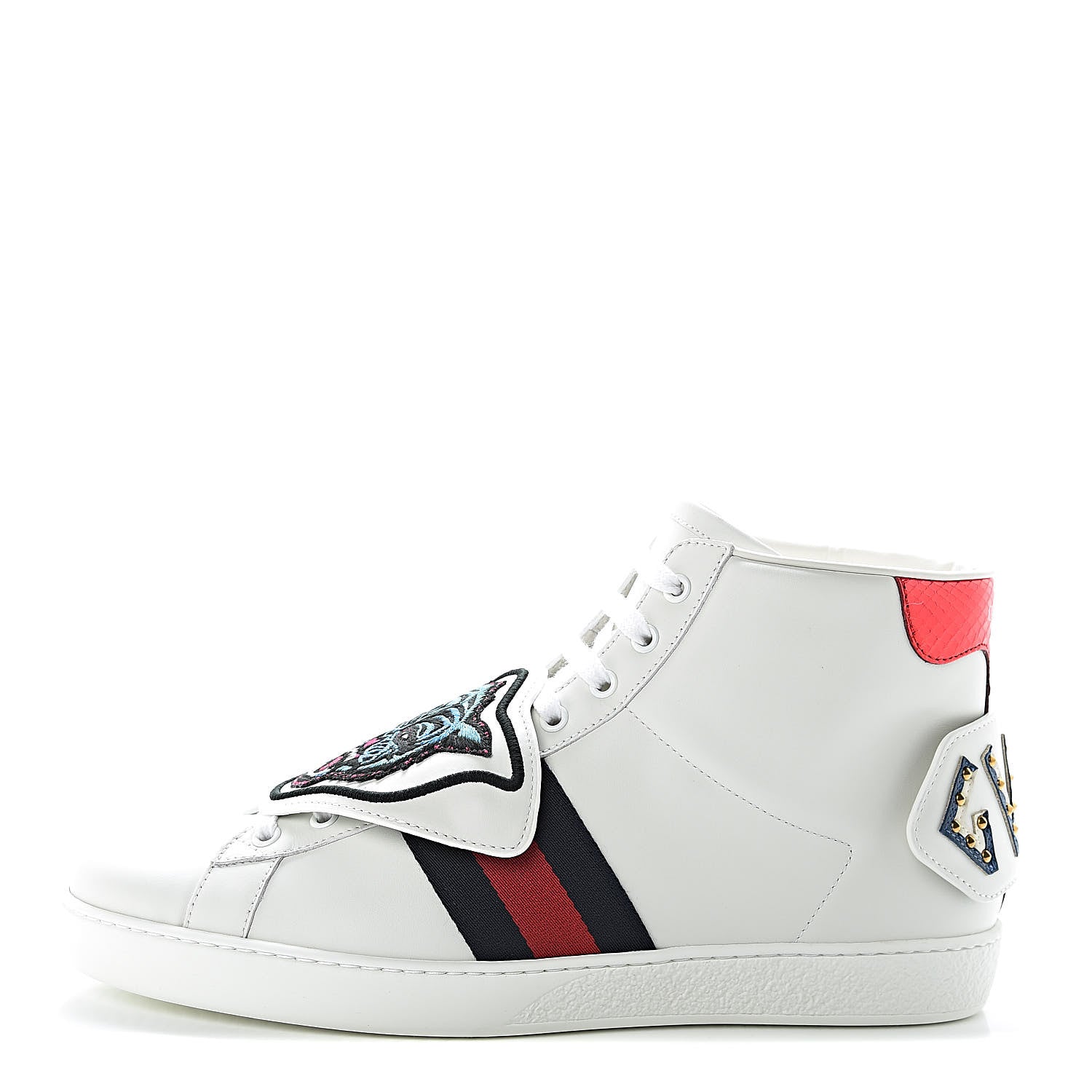 Gucci Calfskin Ayers Embroidered Web Mens Ace Removable Patches High Top Sneakers 10 White 1 of 9