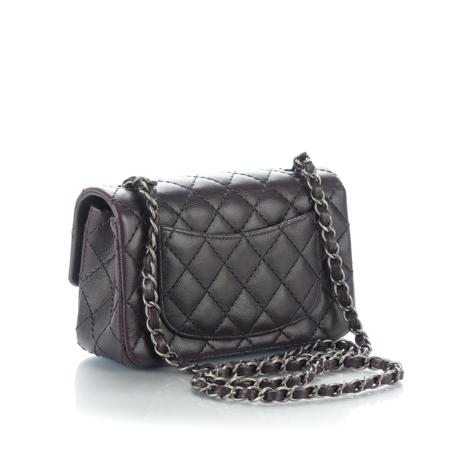 Washed Caviar Quilted Mini Rectangular Flap Dark Purple