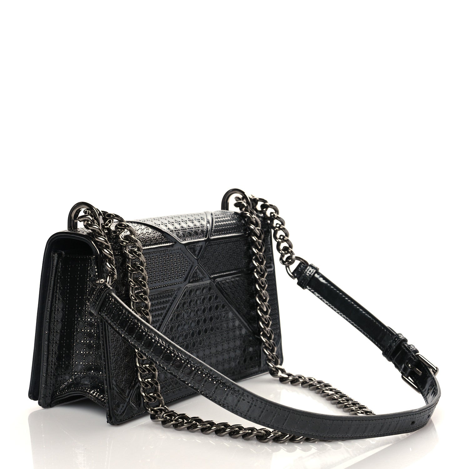 Christian Dior Metallic Patent Micro-Cannage Medium Diorama Flap Bag Graphite 3 of 9