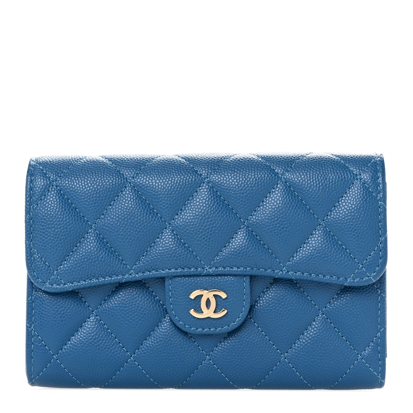 Caviar Quilted Medium Flap Wallet Dark Blue