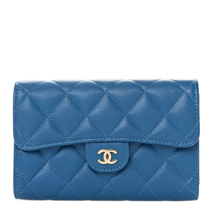 Chanel Caviar Quilted Medium Flap Wallet Dark Blue 1 of 7
