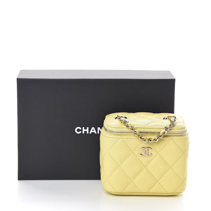 Chanel Caviar Quilted Mini Vanity Case With Chain Yellow 10 of 10