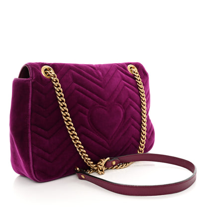 Gucci Velvet Matelasse Medium GG Marmont Shoulder Bag Fuchsia Violet Cyclamen 3 of 14