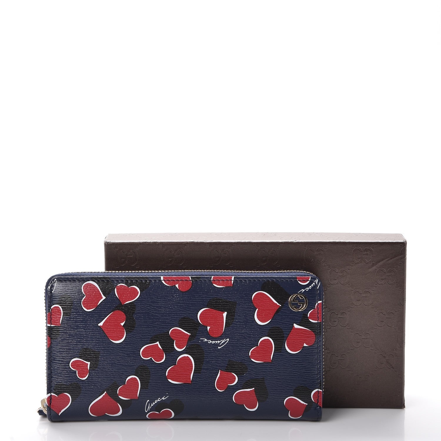 Gucci Calfskin Heartbeat Print Zip Around Wallet Blue 6 of 8