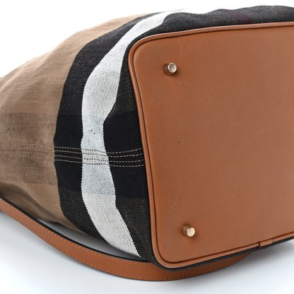 Burberry Grainy Calfskin Canvas Mega Check Medium Ashby Tassel Hobo Saddle Brown 6 of 9