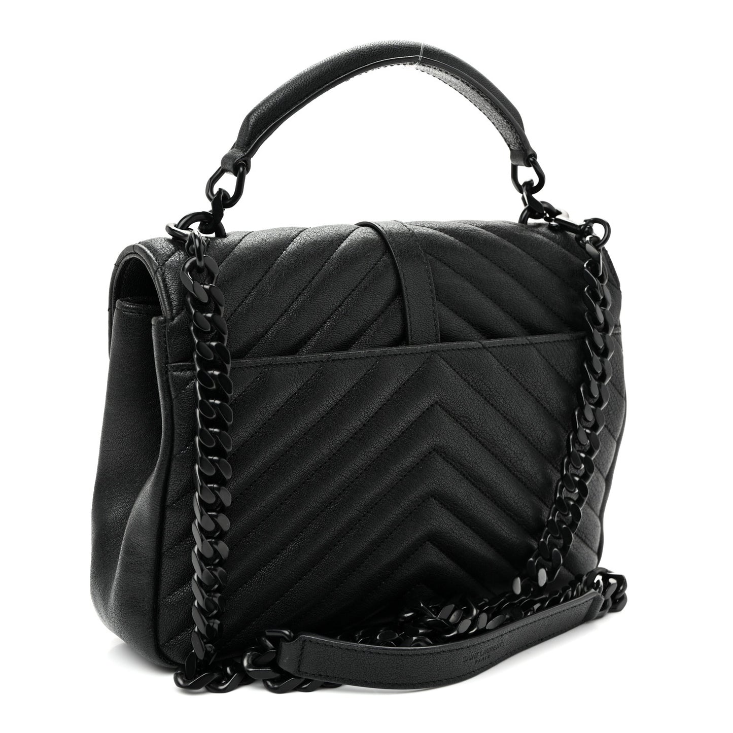 Sheepskin Matelasse Chevron Monogram Monochrome Medium College Bag Black