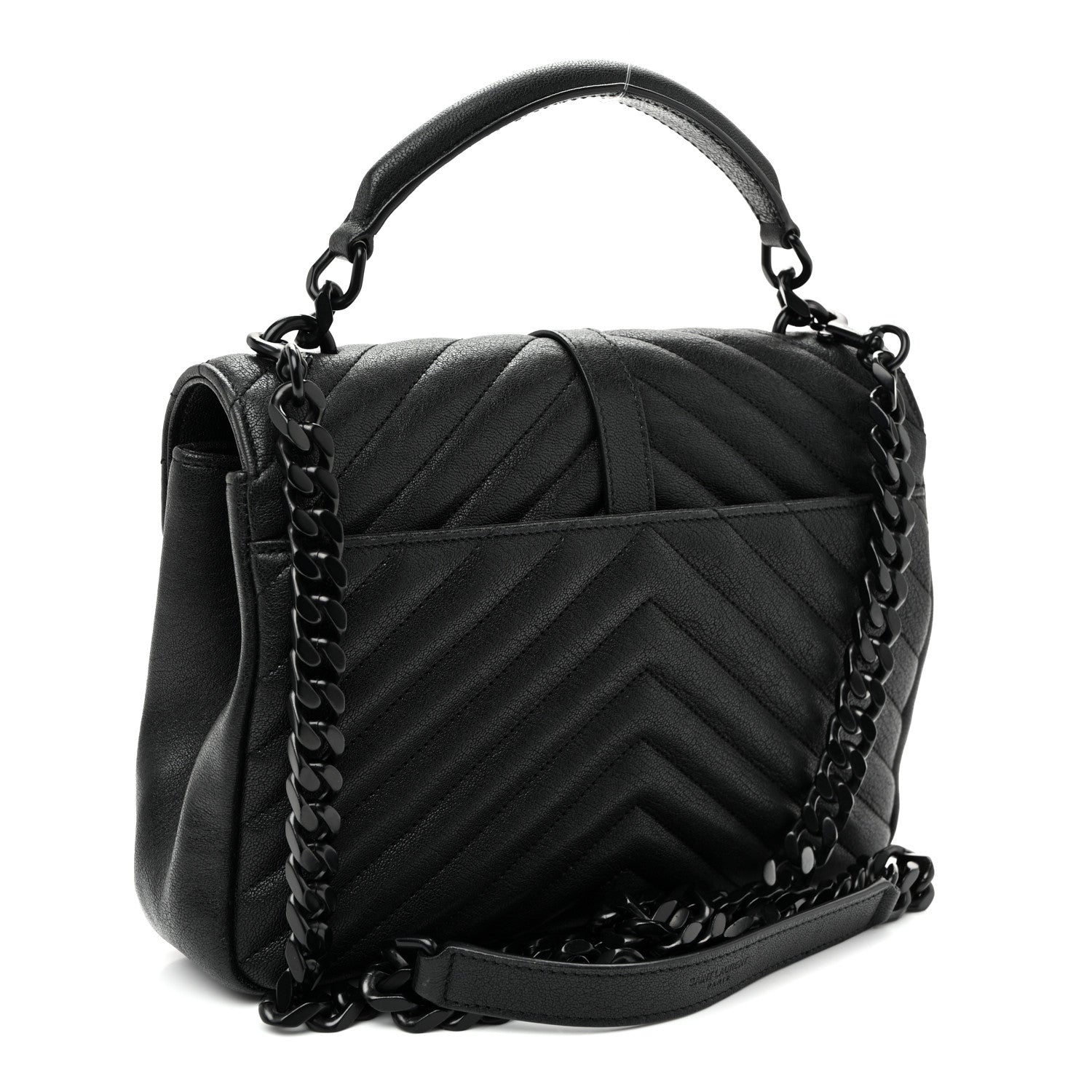 Saint Laurent Sheepskin Matelasse Chevron Monogram Monochrome Medium College Bag Black 3 of 9