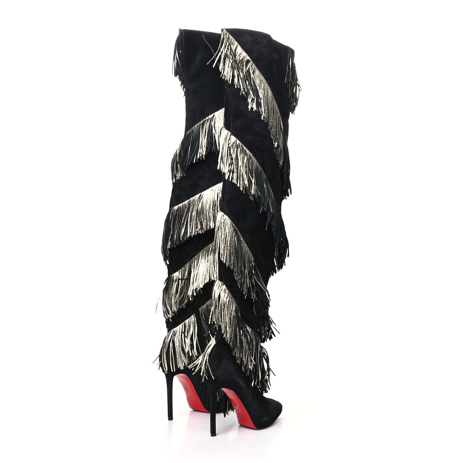 Christian Louboutin Veau Velours Lame Tweed Bolcheva 120 Thigh High Boots 38 Black Platine 4 of 6