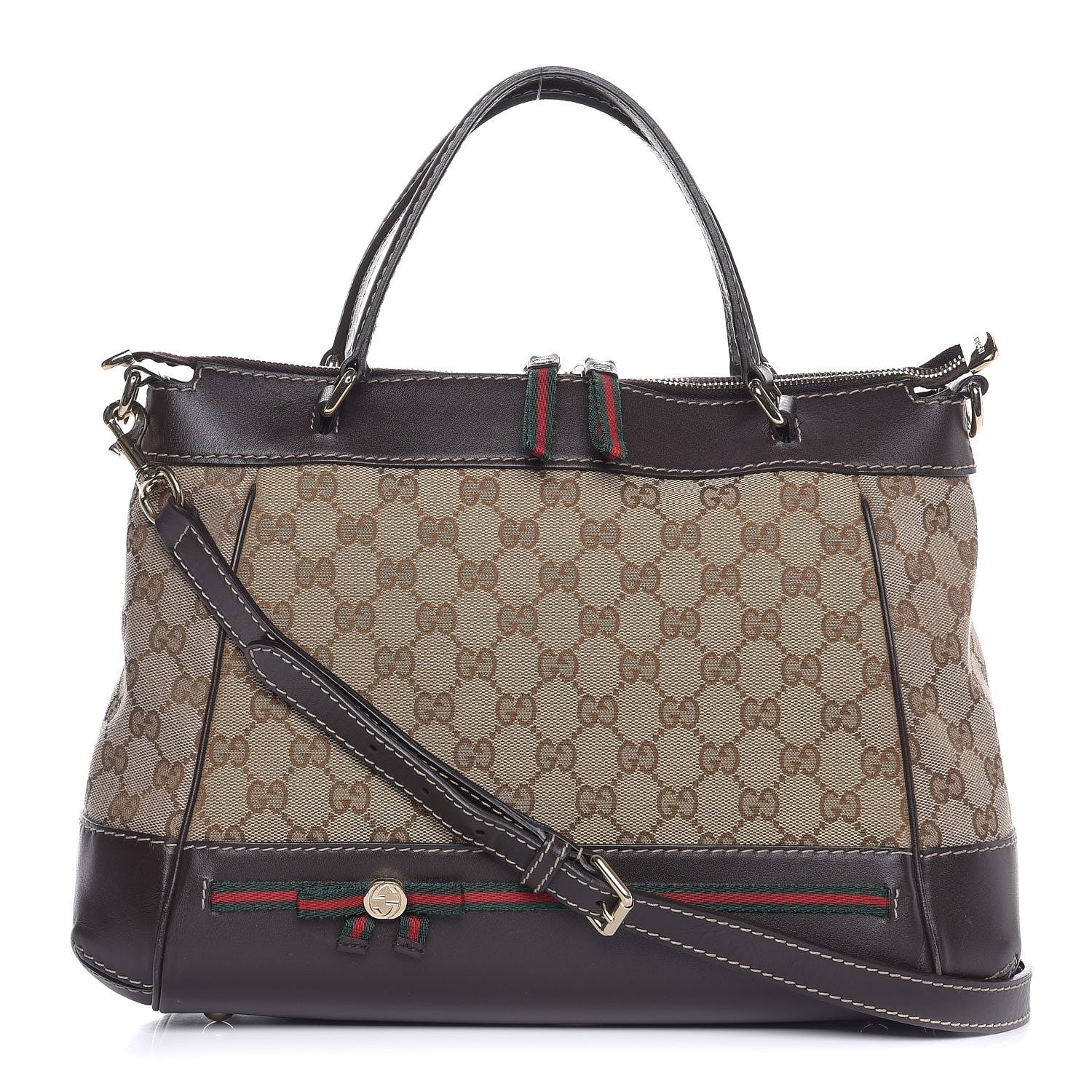 Gucci Monogram Web Mayfair Top Handle Satchel Dark Brown 1 of 9