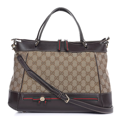 Gucci Monogram Web Mayfair Top Handle Satchel Dark Brown 1 of 9