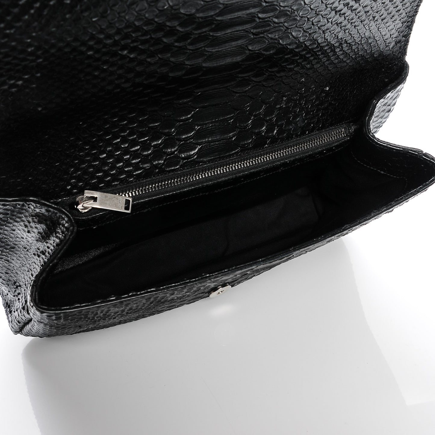 Snake Calfskin Embossed Monogram Large College Satchel Black
