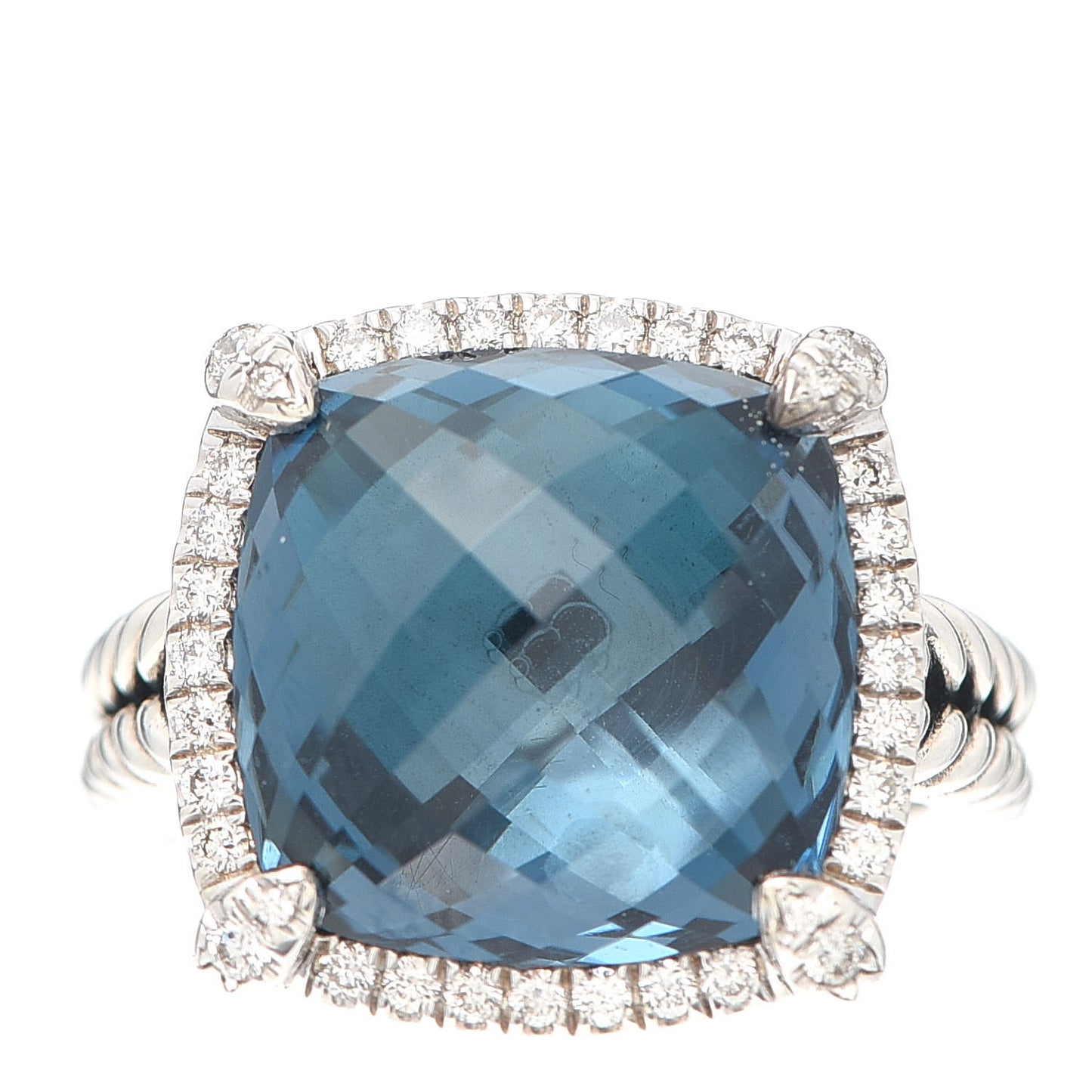 Sterling Silver Diamond Hampton Blue Topaz 14mm Chatelaine Pave Bezel Ring 51 5.75