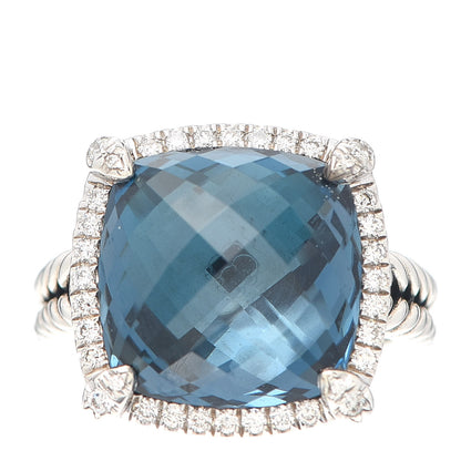 David Yurman Sterling Silver Diamond Hampton Blue Topaz 14mm Chatelaine Pave Bezel Ring 51 5.75 1 of 4