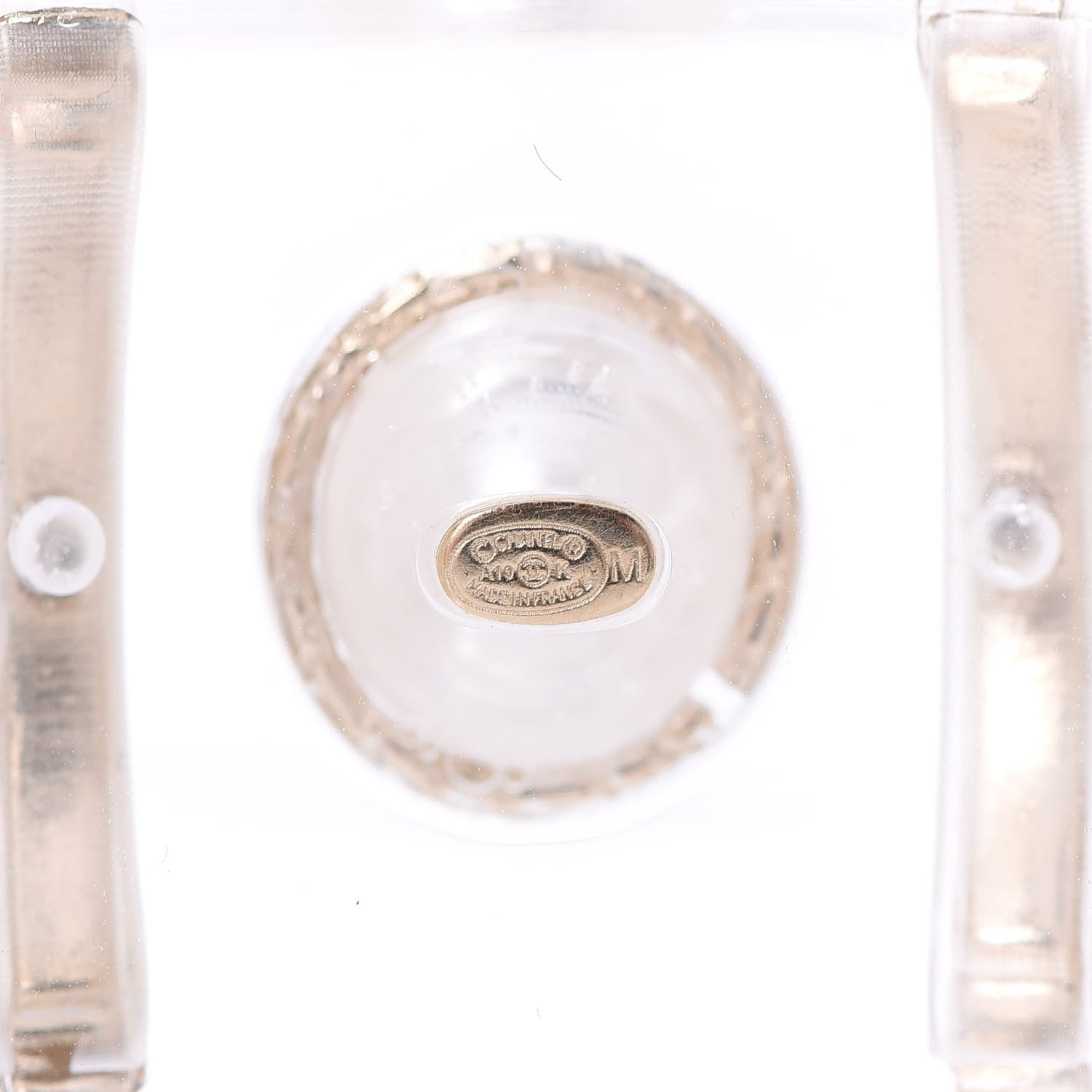 Chanel Lucite Mother of Pearl Crystal CC Cuff Gold Transparent 4 of 4