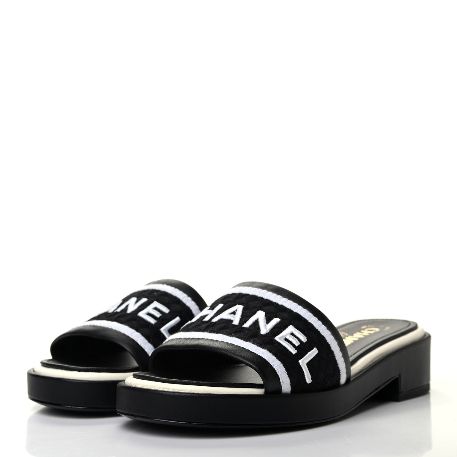 Chanel Lambskin Embroidered CC Mule Sandal 37 Black White 3 of 11