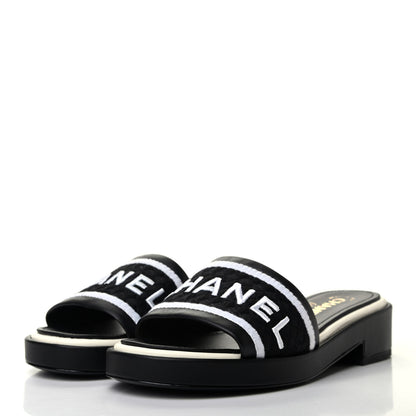 Chanel Lambskin Embroidered CC Mule Sandal 37 Black White 3 of 11