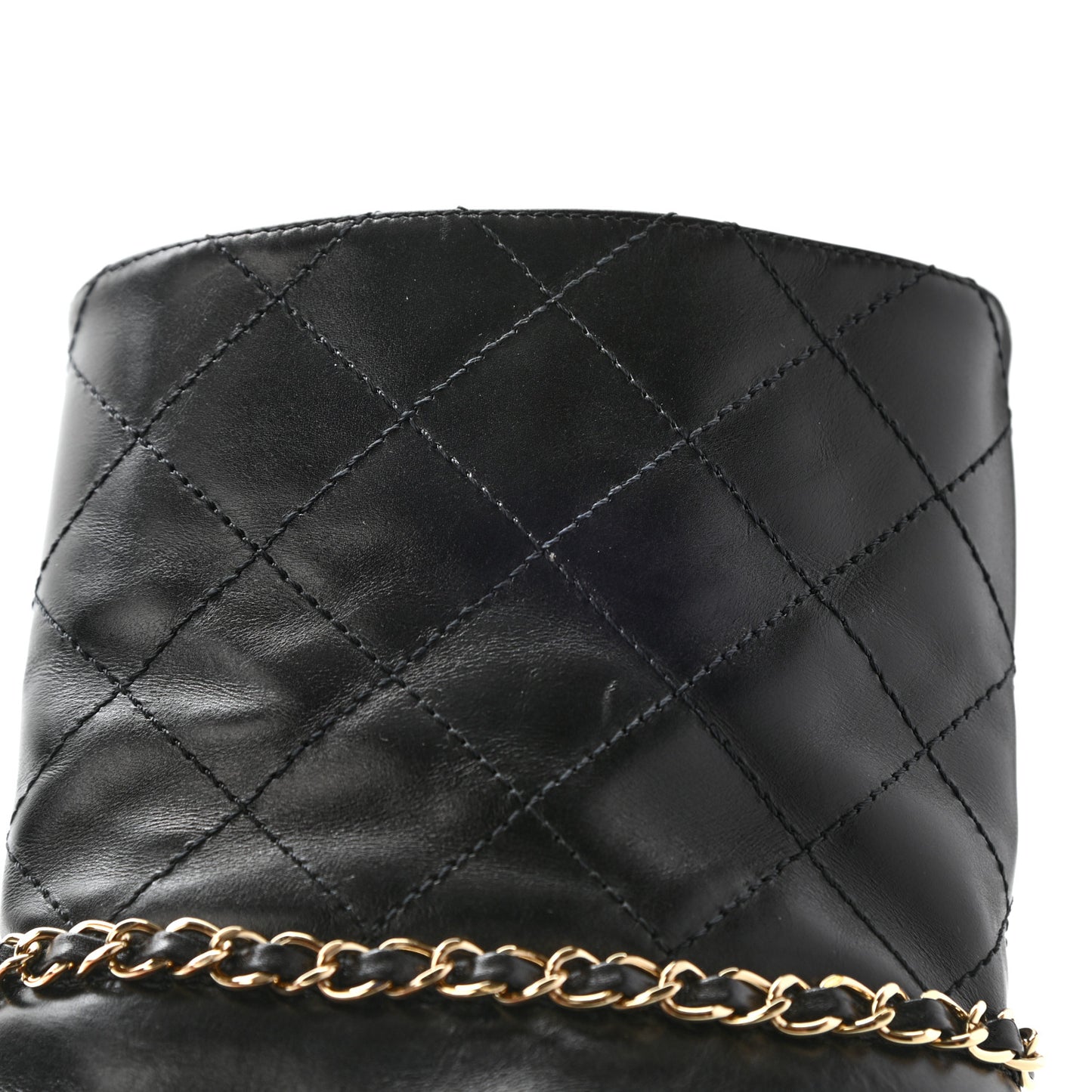 Crumpled Calfskin Chain CC Cap Toe Short Boots 38.5 Black