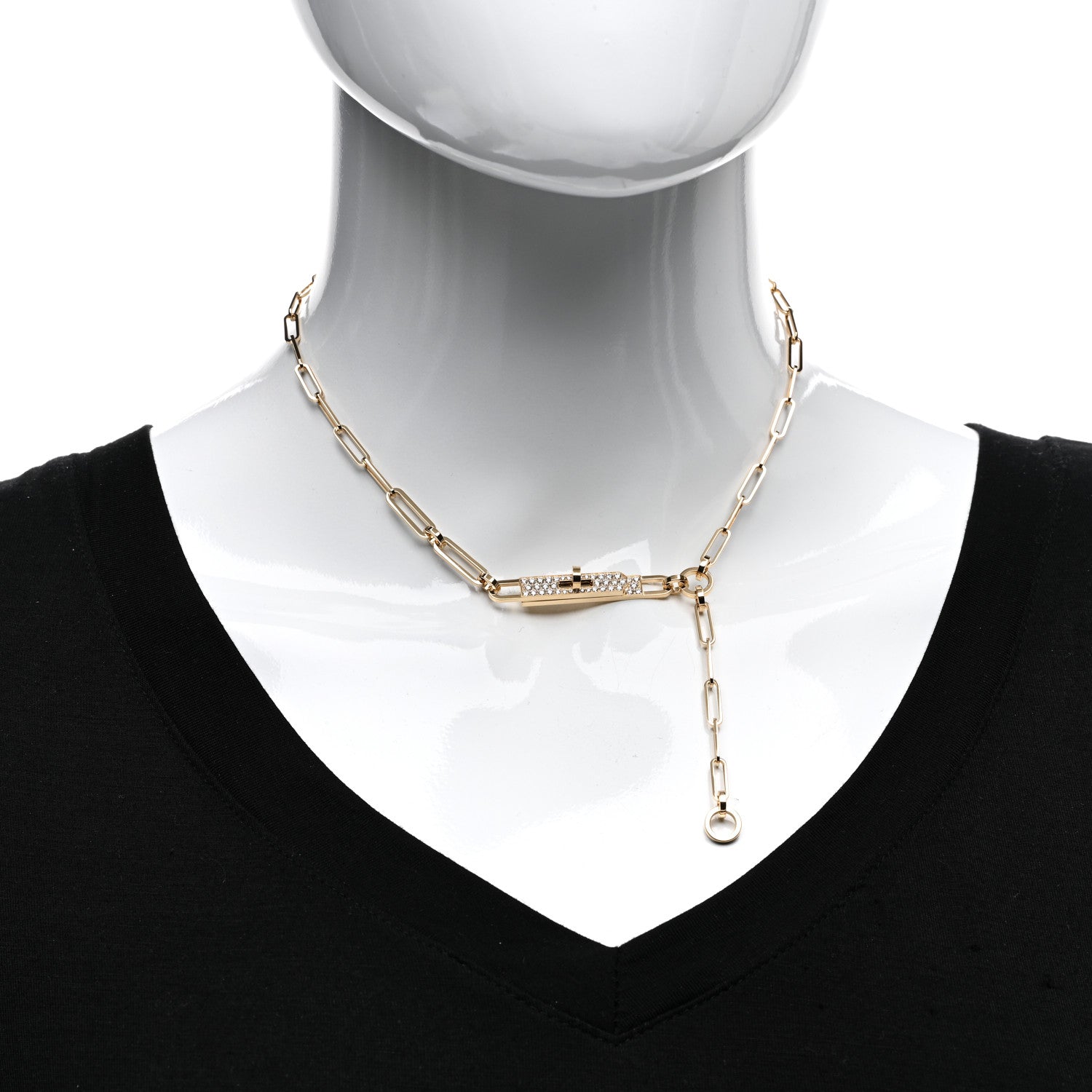 Hermes 18K Yellow Gold Diamond Pave PM Kelly Chaine Lariat Necklace SH 2 of 5