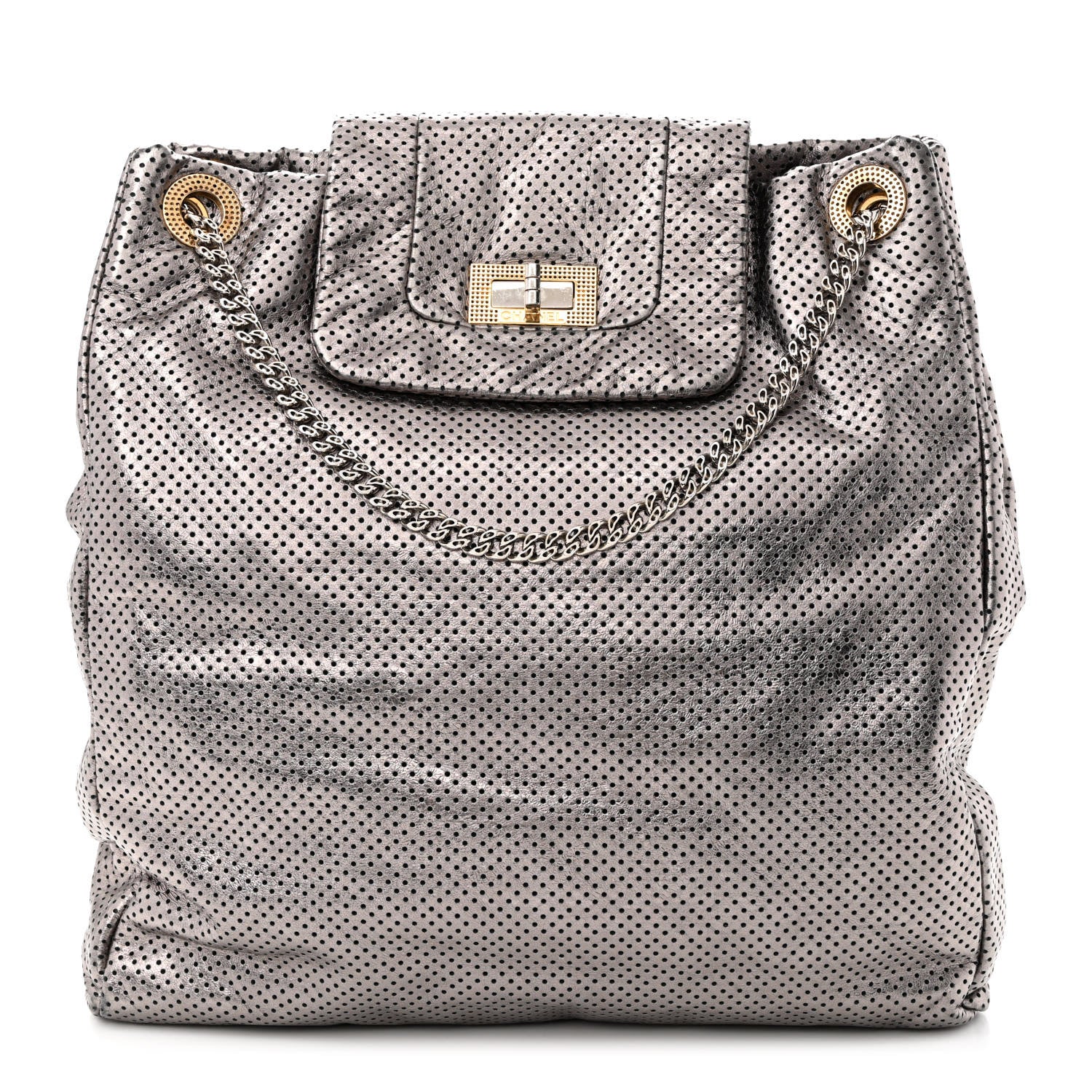 Chanel Metallic Crackled Calfskin Perforated Drill Shoulder Bag Silver 1 of 13