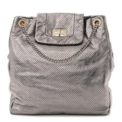 Chanel Metallic Crackled Calfskin Perforated Drill Shoulder Bag Silver 1 of 13