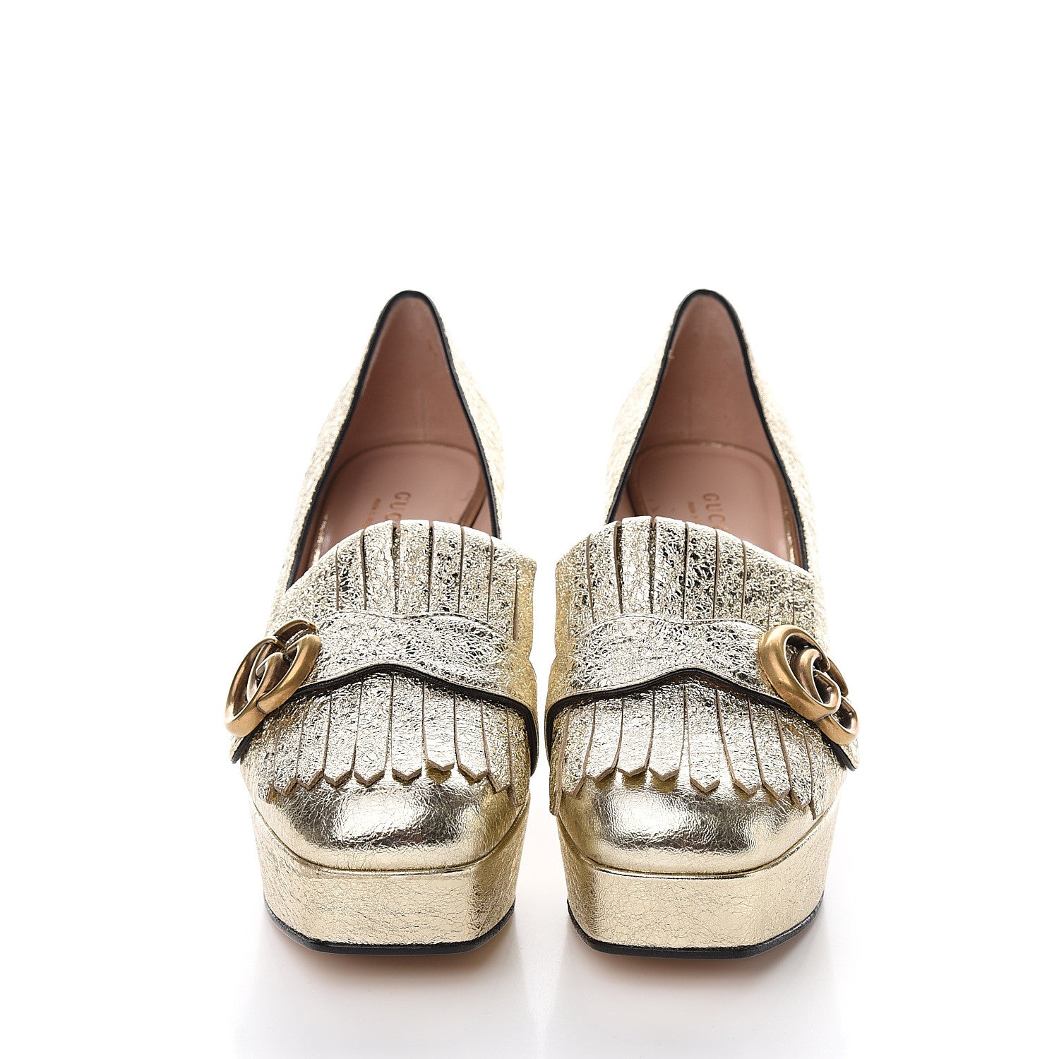 Gucci Galassia GG Marmont Fringe Platform Loafer Pumps 37.5 Platino 2 of 9
