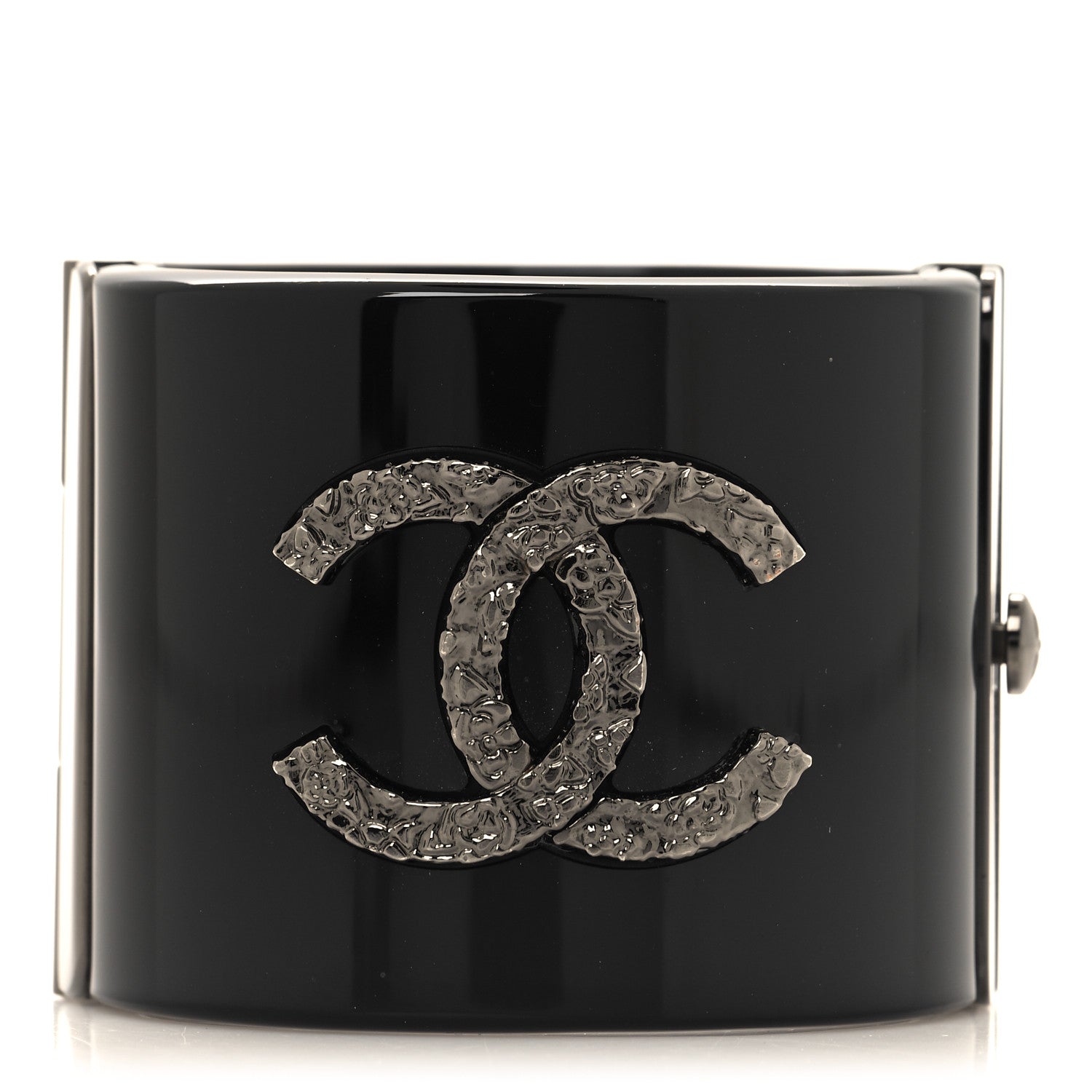 Chanel Resin CC Cuff Bracelet Black Silver 1 of 4