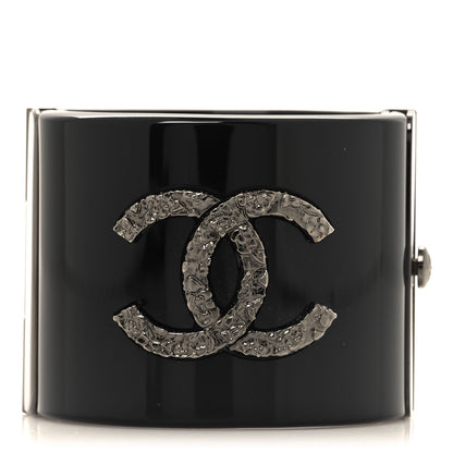 Chanel Resin CC Cuff Bracelet Black Silver 1 of 4