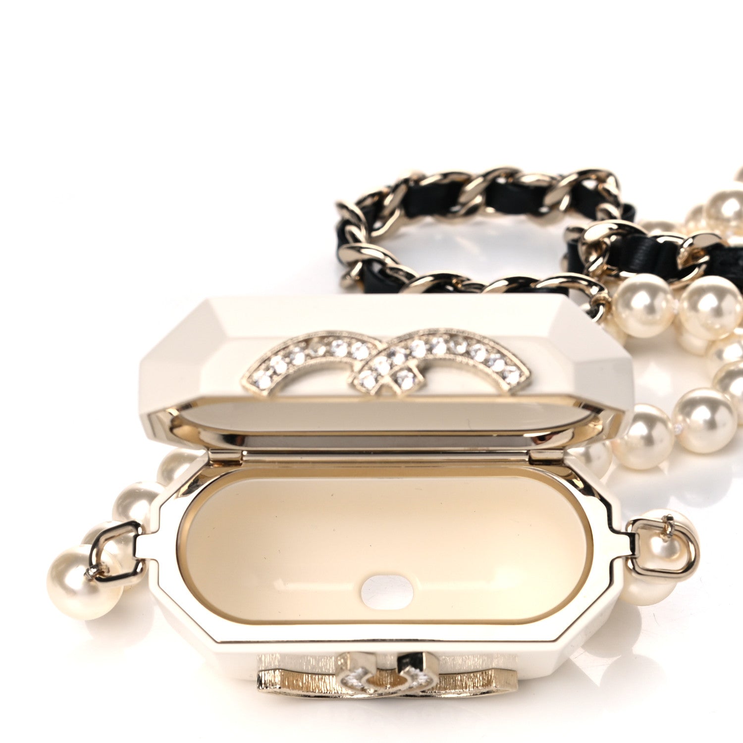 Chanel Resin Crystal Pearl Lambskin Airpods Pro Holder Necklace Pearly White 5 of 7