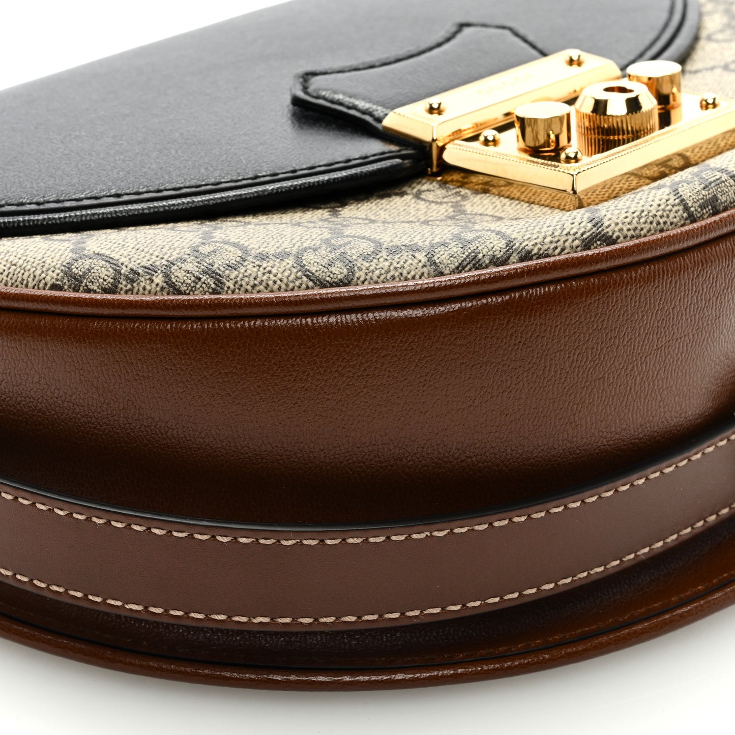 GG Supreme Monogram Calfskin Small Padlock Messenger Shoulder Bag Beige Black Cuir