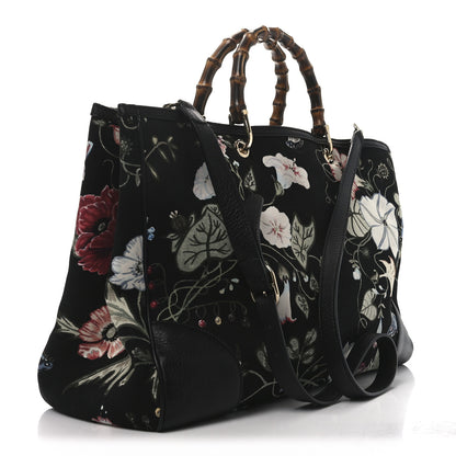 Gucci Canvas Cellarius Calfskin Flora Knight Large Bamboo Shopper Tote Black 3 of 11