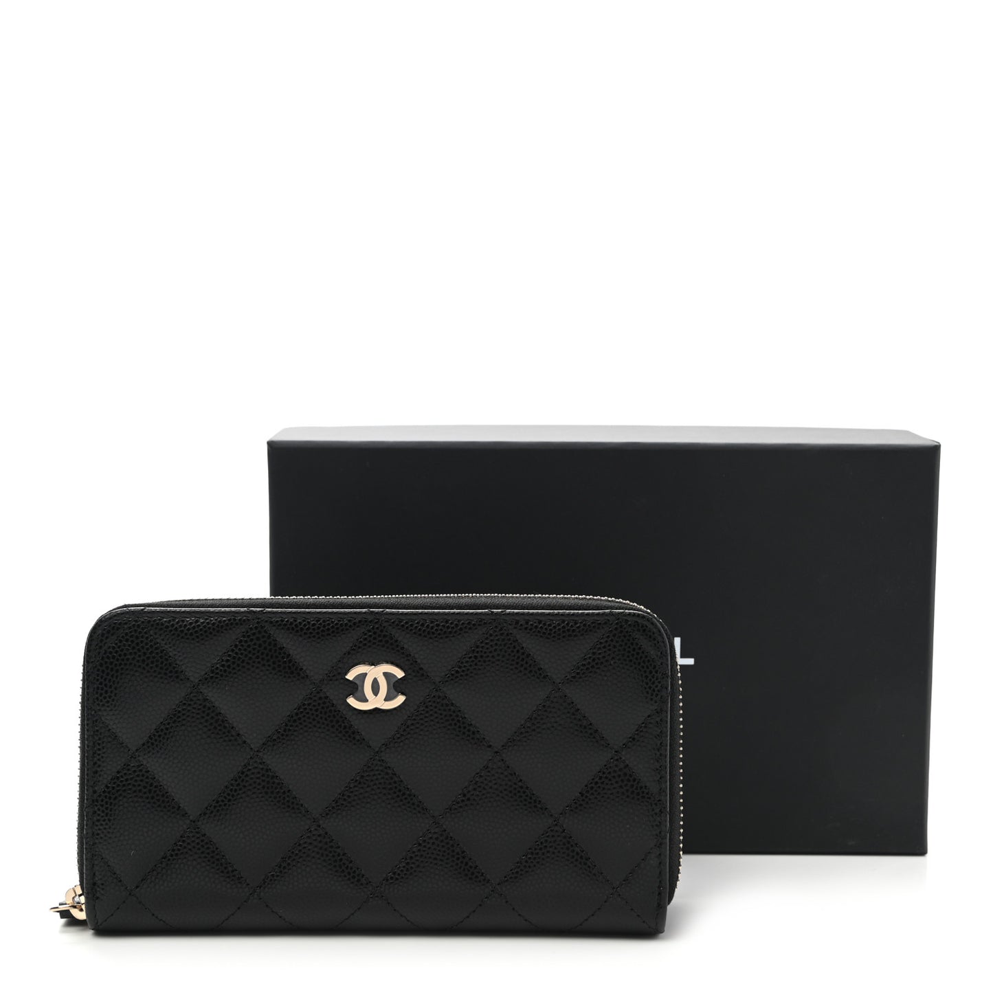 Caviar Quilted Medium Zip Around Wallet Black