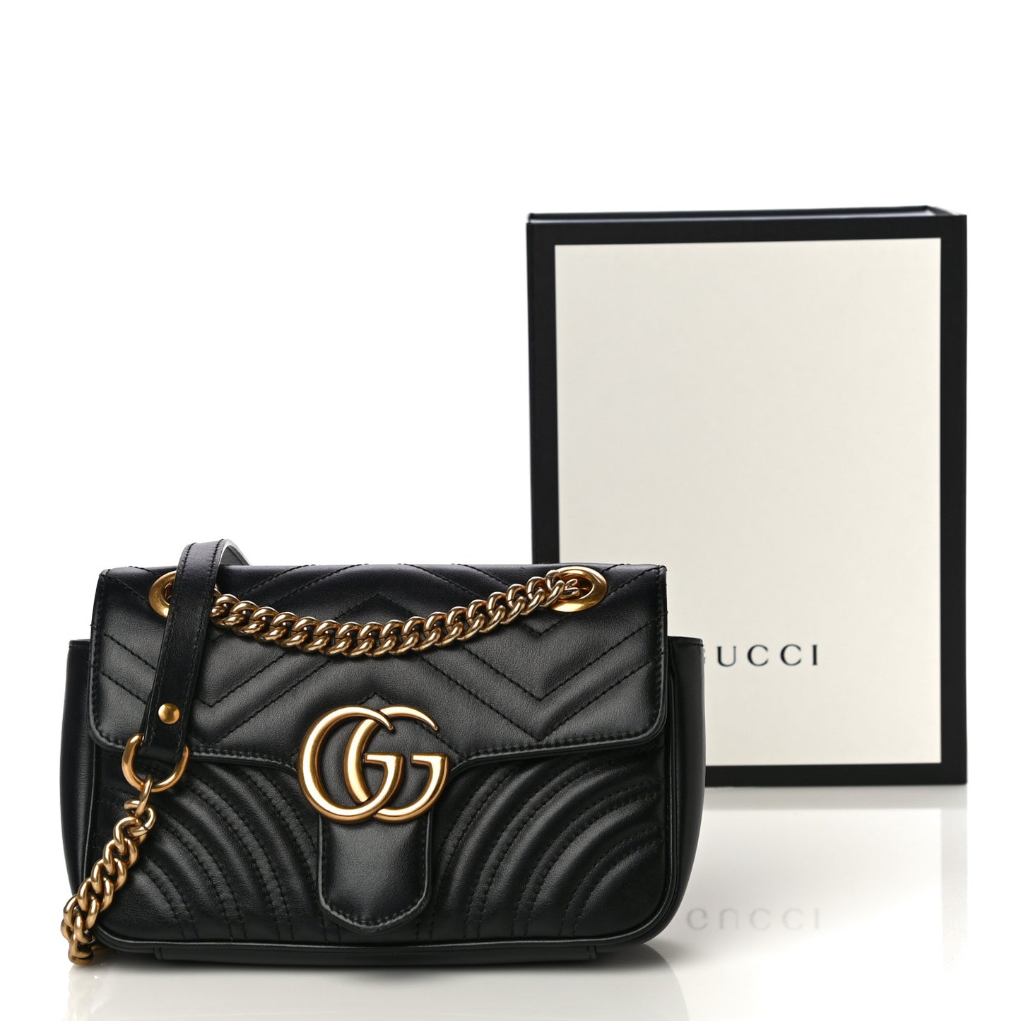 Calfskin Matelasse Mini GG Marmont Shoulder Bag Black