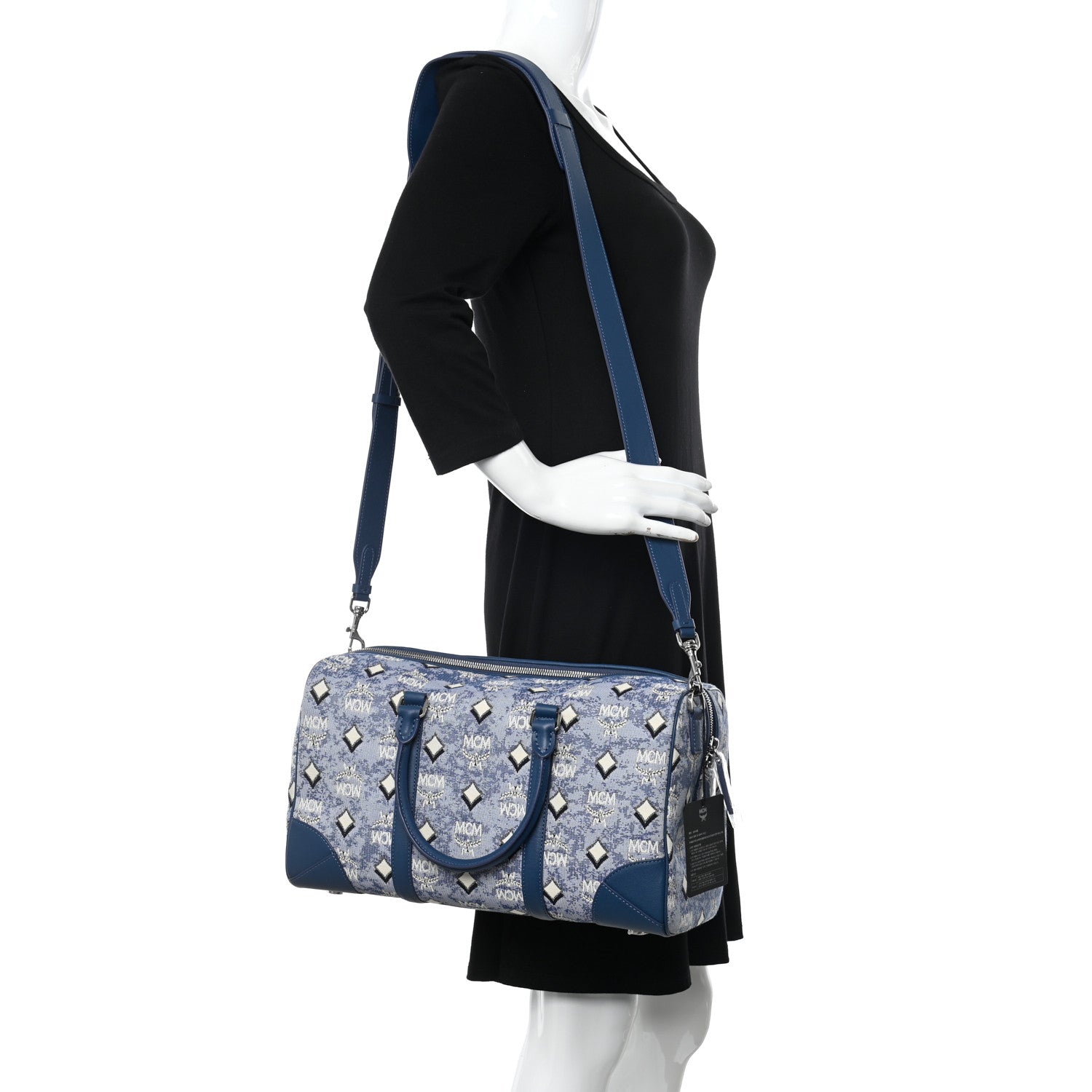 MCM Vintage Jacquard Monogram Aren Traveler Weekender Duffle Bag Blue 2 of 11
