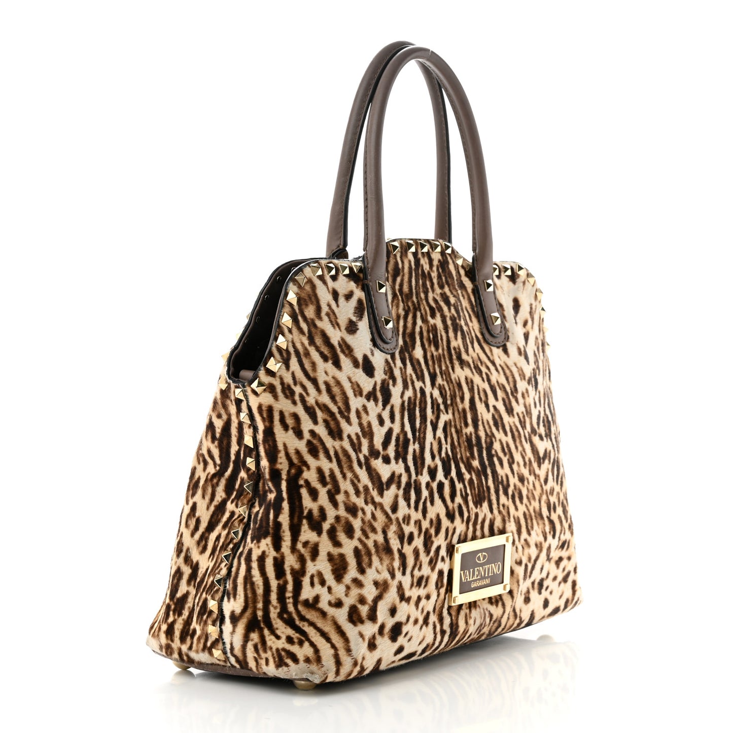 Calf Hair Cavallino Animal Rockstud Dome Satchel Leopard