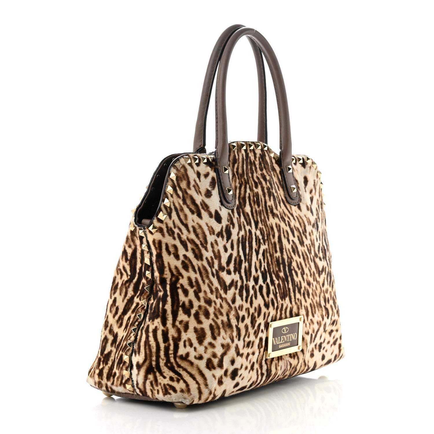 Valentino Garavani Calf Hair Cavallino Animal Rockstud Dome Satchel Leopard 3 of 17