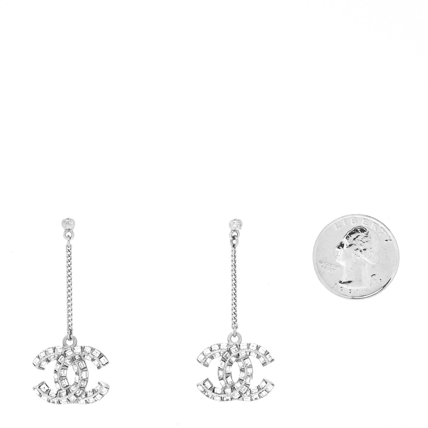 Chanel Baguette Crystal CC Drop Earrings Silver 2 of 3