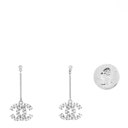 Chanel Baguette Crystal CC Drop Earrings Silver 2 of 3