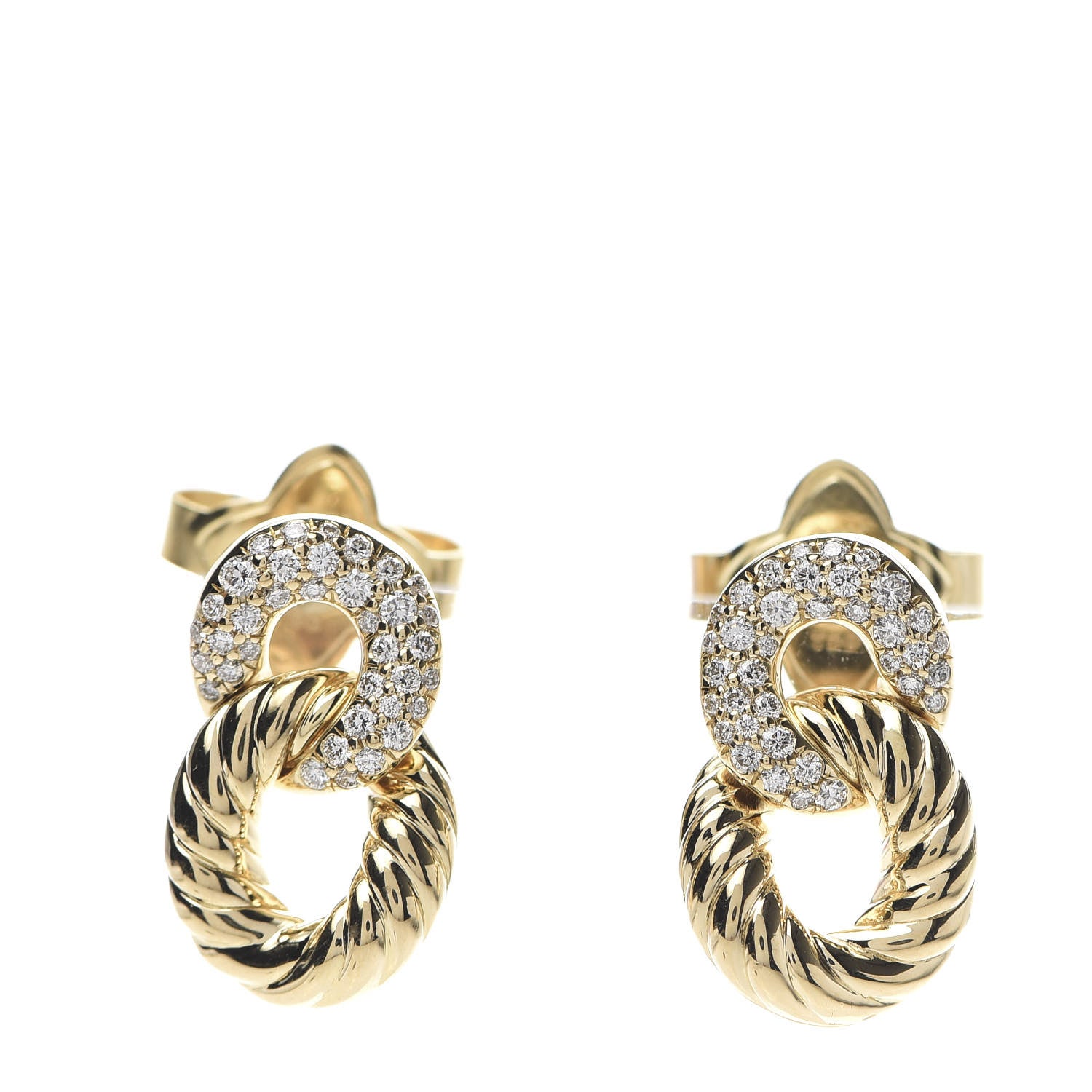David Yurman 18K Yellow Gold Diamond Extra Small Belmont Curb Link Drop Earrings 1 of 5