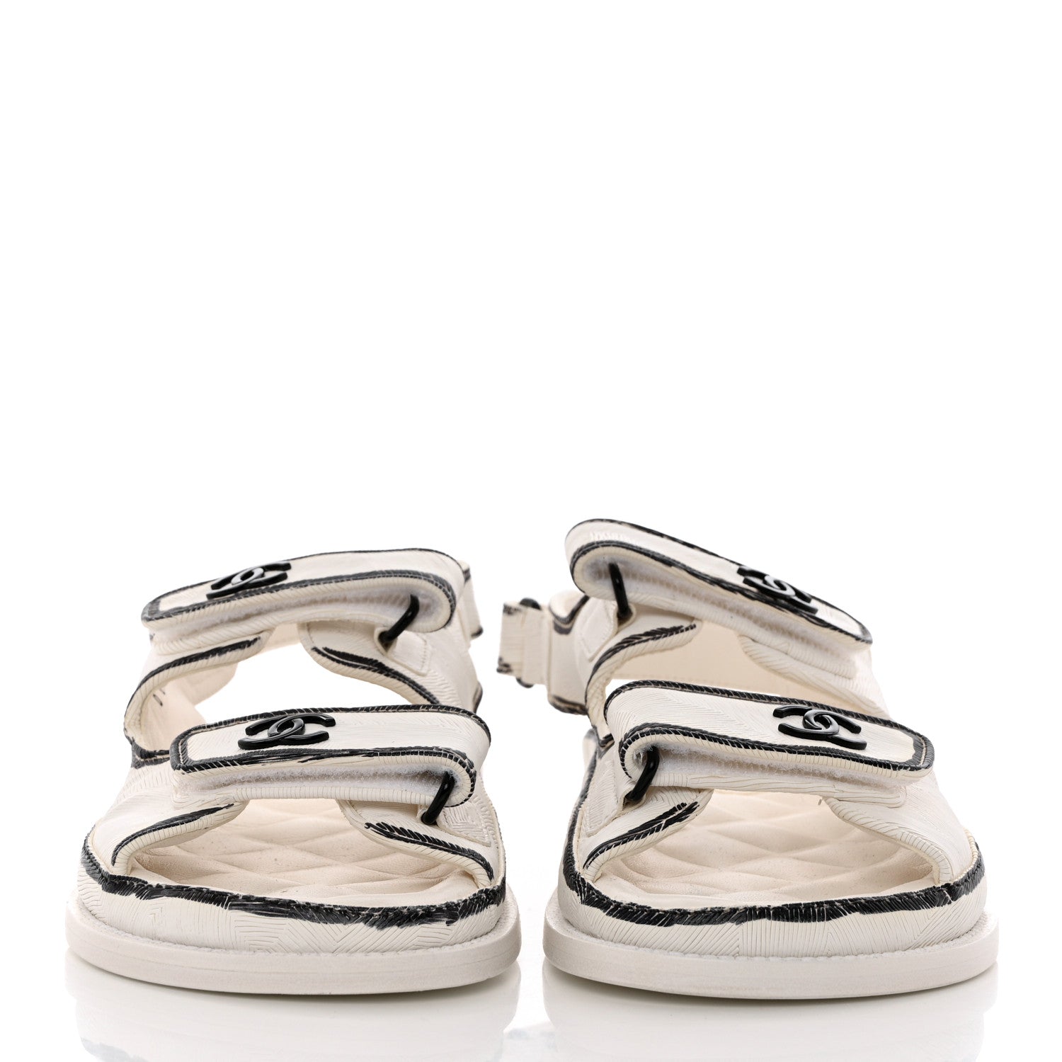 Chanel Calfskin Printed Velcro Dad Sandals 38 White Black 2 of 10