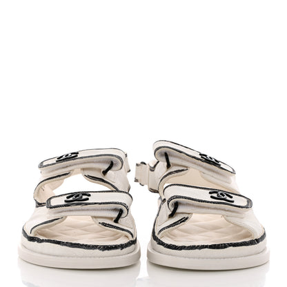 Chanel Calfskin Printed Velcro Dad Sandals 38 White Black 2 of 10