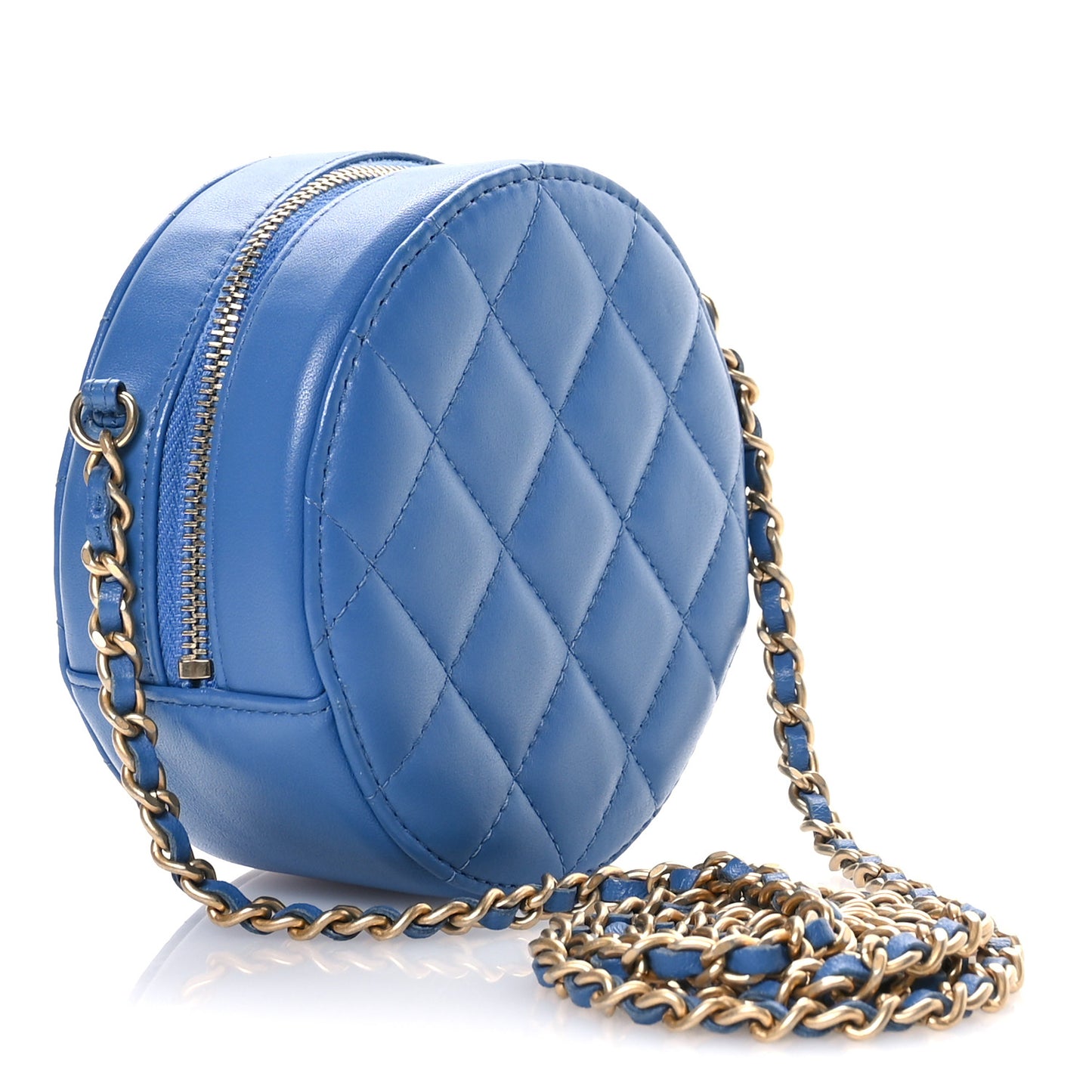 Lambskin Round Clutch With Chain Blue
