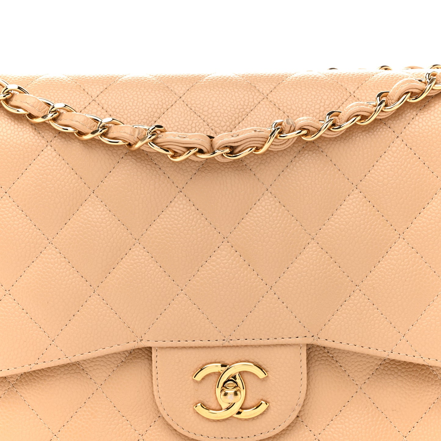 Caviar Quilted Jumbo Double Flap Beige